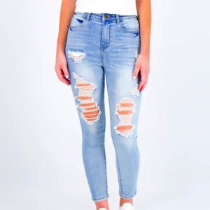 Gogo Jeans Acid Washed Destructed Mid Rise Ankle Jeans